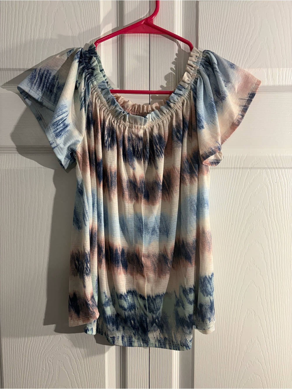 Liberty Love Tie Dye Flutter Sleeve Peasant Top Blouse Medium (A2)